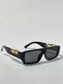 Trendy  Black Rectangle Sunglasses for Men & Women -  Gold Panther Design + FREE 35ML Perfume Tester | TikToker Glasses. 