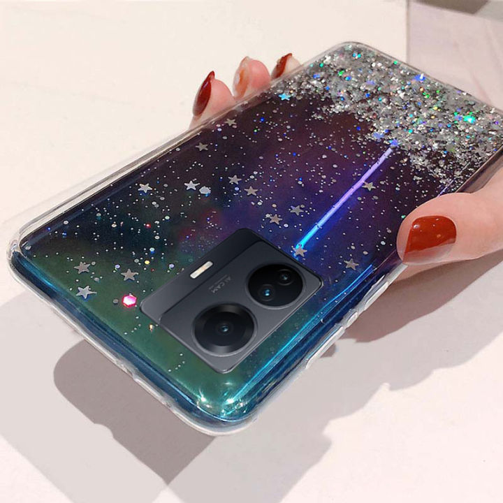 For VIVO Iqoo Z6 Lite case Glitter Bling Sequins Starry Sky Transparent Soft Full Stars Moon For VIVO Iqoo Z6 Lite Back Cover