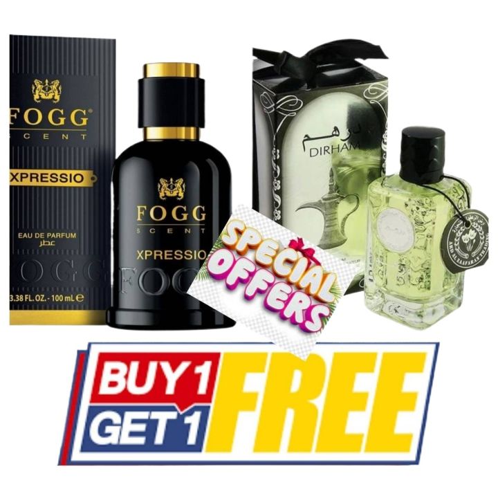 Buy 1 Get 1 Free - Pack of 2 Perfumes - Fogg Impression Black With Dirham 100ml Each - For Unisex - Best For Gifts - Unisex