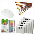 28 Pcs/Set Value Pack For Artist - Canvases, 12ml Acrylic Paints, Multi Shape Brushes and 10 Wells Palette. 