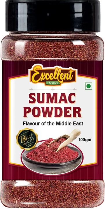 EXCELLENT FOODS - Sumac Powder 100g x 2 Pack - Traditional Middle Eastern Spice | Fresh & Pure | No Colors Added | Gluten Free | NON-GMO | Perfect Aroma