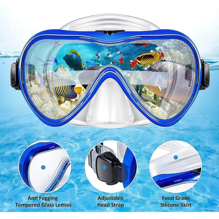 Diving Goggles Mask with Silicone Breathing Tube Snorkle Set for Swimming Equipment Adult PVC Tempered Glass Diving Goggles Mask for Underwater Sports Diving Swimming Mask (Random Color)