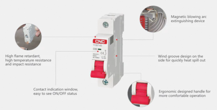 CNC%20Electric%20AC%201%20Pole%20%2016A%20MCBYCB7H%E2%80%9163A%20Series%20Single%20Pole%20Circuit%20Breaker%20IEC%20Certified%20Overload%20and%20Short%20Circuit%20Protection%20-%20Image%204