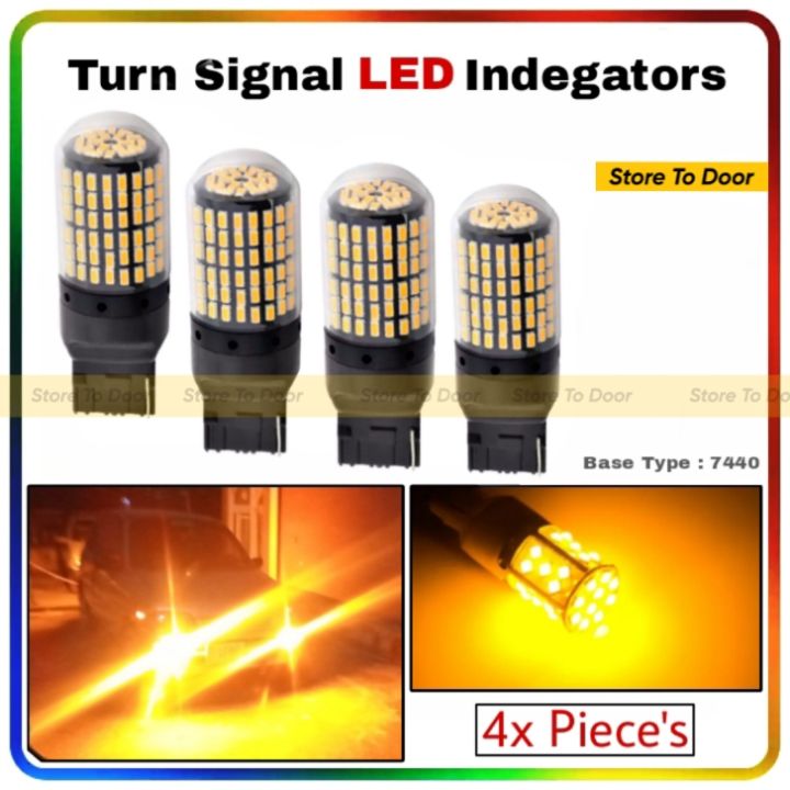 CANBUS LED Turn Signal Indicator Light Bulbs For Car (Pack of 4) 7440 T20 7443 Waterproof, High Quality, Super Brightness Hazard / Blinker led Lights