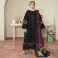 Black Schiffli Embroidered Shirt with Cambric Pant & Dupatta. 
