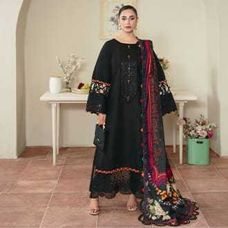 Black Schiffli Embroidered Shirt with Cambric Pant & Dupatta