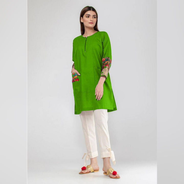 Embroidery Kurti With Front Pocket For Women