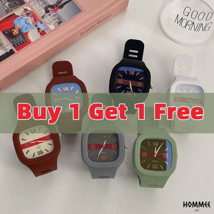【Buy 1 Get 1 Free Fashion Vintage Square Rubber Watch Women Wristwatch Casual Fashion Unisex Watches 'HOMM
