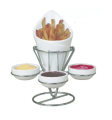 French Fries Cone, French Fries Holder With Metal Rack & 3 Dipping Sauce Containers. 