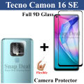 Tecno Camon 16 SE Tempered Glass HD 9D Curved Glass Protector Edge To Edge Full Glue + Flexible Camera Protector 9H Gorilla Protector For Tecno Camon 16 SE. 