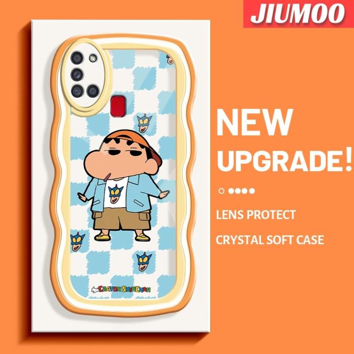JIUMOO Casing For Samsung A21s Case Cool Crayon Shin-chan Pattern Wave Border Soft Shockproof Phone Cases Transparent TPU Silica Gel Camera lens Protective Cover