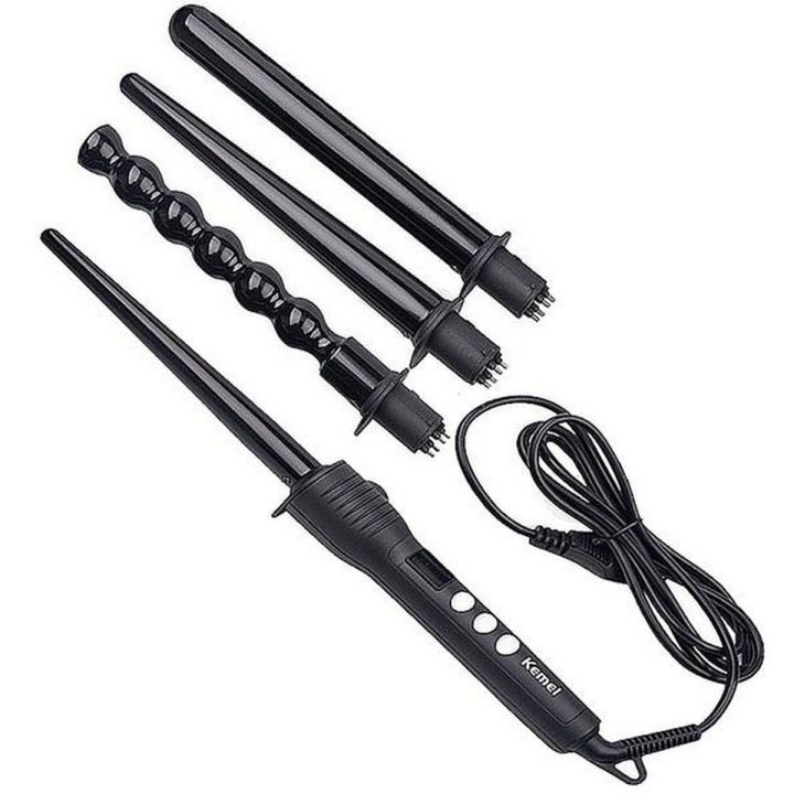 Kemei Hair Curler 4 in 1 Curling Iron Removable Curler Roller Conical & Gourd-shaped Curling Wand Electric Hair Styler Curls