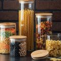 Storage Borosilicate Glass Jar & Container with Air Tight Wooden Lid. 