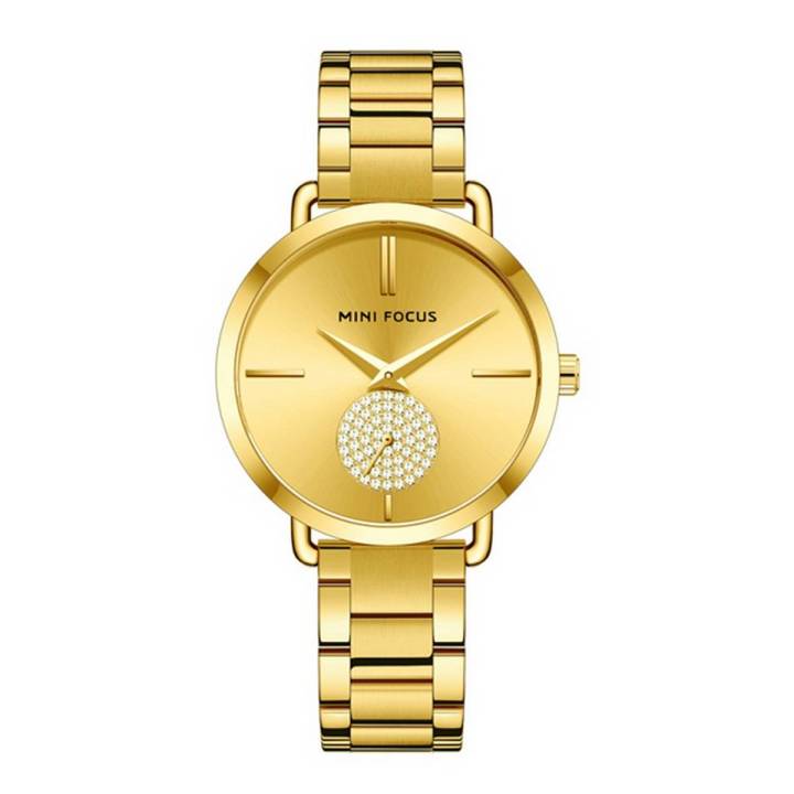 Mini Focus Japan Quartz Movement Gold Stainless Steel Bracelet and