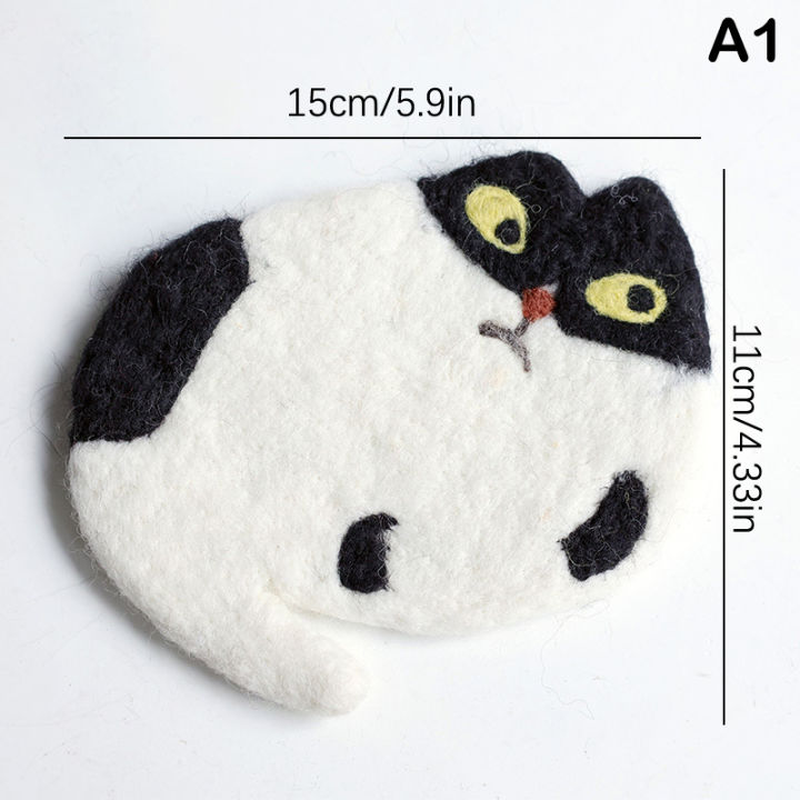 Cat Felt Coasters Handmade Wool Felt Coasters Water Absorbent Cup Pad Cute Funny Cartoon Drink Coasters Felt Cup Mat For Dining
