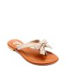 Beige V-strap Slippers with Bow Design & Golden Buckle - US Size. 