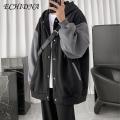 ECHIDNA Couple Coat Single Breasted Drawstring Hood Sweatshirt Coat. 