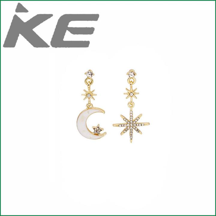 Silver Needle Sun Moon Myth White Moon Cross Micro-set Crystal Earrings Asymmetrical Girl Stud Earrings for gilrs for women low price