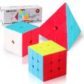 Bundle of 3 Rubik's Cubes (2x2 , 3x3, & Pyramid) - Sticker Magic Cube Set Puzzle Cube Toys for Kids and Adults. 