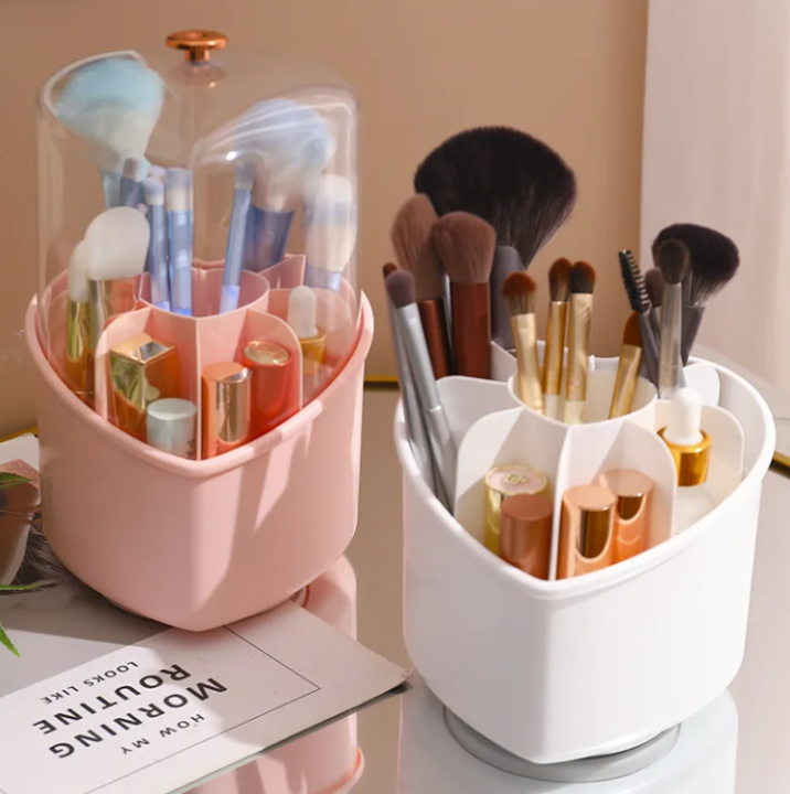 Heart Design 360 Degree Rotating Makeup Brush Holders, with lid clear makeup brush organizer holder caddy,Rotating Dustproof Make Up Brushes Container with Clear Acrylic Cover,for Lipsticks, Bathroom Vanity, Dresser