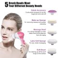 5-in-1 Beauty Care Brush Massager Scrubber Face Skin Electric Facial Cleanser (Pink, White). 