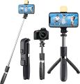 Bluetooth R1S Remote Tripod and Selfie Stick For Mobile Phone in Black Color. 