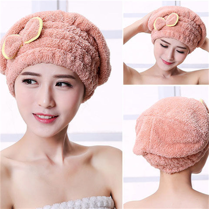 Sandmdm Microfibre Quick Hair Drying Bath Spa Bowknot Wrap Towel Hat Cap for Bath Bathroom Accessories Shower Cap Women Hair head cover