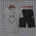 grey new smile printed summer short tracksuit for men soft & comfortable tracksuit. 