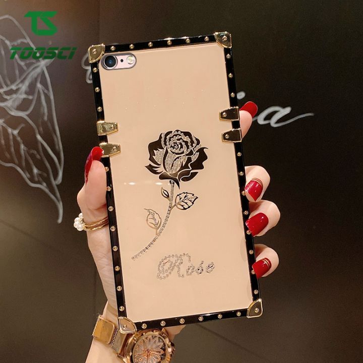 TOOSCI For iPhone 6/6S Square rose flower phone case with diamond luxury back cover