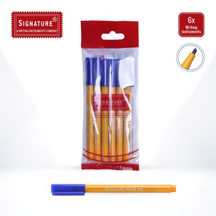 Pack of 6- Signature Katib 102 Caligraphic Fiber Pens (Blue ink)