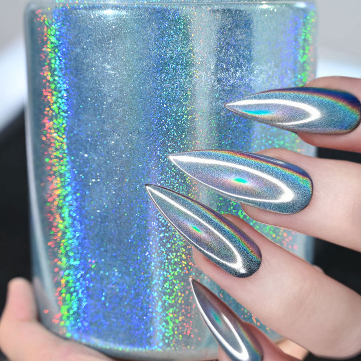 50g Laser Silver Holographic Nail Powder 0.2mm Chrome Rainbow Glitter Design Nail Art Pigment Rub Dust Fine Nail Glitter 008inch