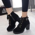 Autumn Winter Women Lady PU Leather High Heel Martin Ankle Zipper Boots Shoes Black. 