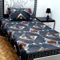 BeQuest Cotton Single Bed Sheet Set with Colorful Pillow - Stitched. 