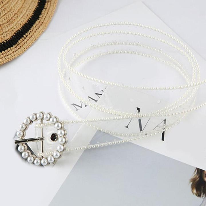 Transparent PVC Belt Inlaid Pearls Clear Waist Belt women Corset Belt Pearl Edge Decorative Waistbands Harajuku Wais tbands 2022