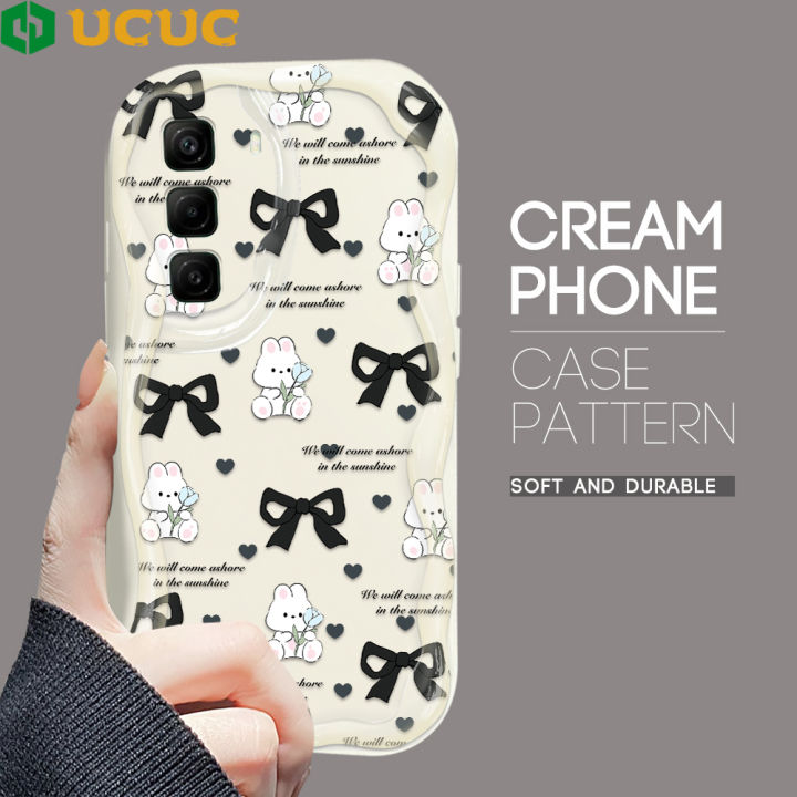 UCUC for Infinix Hot 50 4G Hot 50 Pro 4G Back Cover Bow White Rabbit Cream Texture Wavy Edge Soft Silicone Phone Case