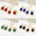 Cross-Border New Arrival Diamond Square Jewelry Suit  ins Wind Vintage Court Style Bride Necklace Earrings and Ring Set. 
