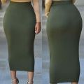 Lady Winter Skirt Solid Color Mid-calf Length Sheath Skirt. 