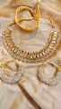 Amazing Crystal White Necklace With Golden Stones With Hoop Earrings Set. 
