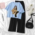 Palazzo Pants and Crop Top Set for Women  Summer High Quality Fabric Casual Short Sleeve Style Multiple Colors Available. 