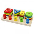 Fishing Four-Post Wooden Toy - 4 Column Tower Blocks Educational & Learning Toys-  Color Sorting - Magnetic Fishing Game- Multicolor-  Vibrant Color Construction 4 post Fishing Toy. 
