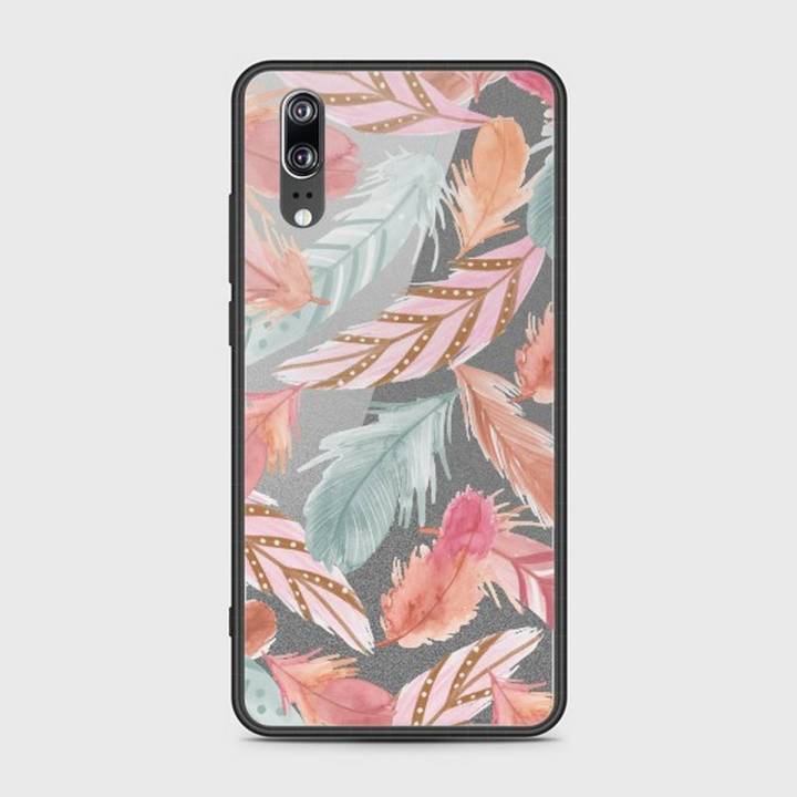 Huawei P20 Cover - SkinLee HQ Infinity Glass Case (Soft) - Colorful Feather Leaves - SKINLEE-581-1-817-146
