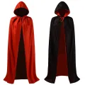 Black and Red Reversible Halloween Cloak Masquerade Party Cape Costume (55 inch, With Hood). 