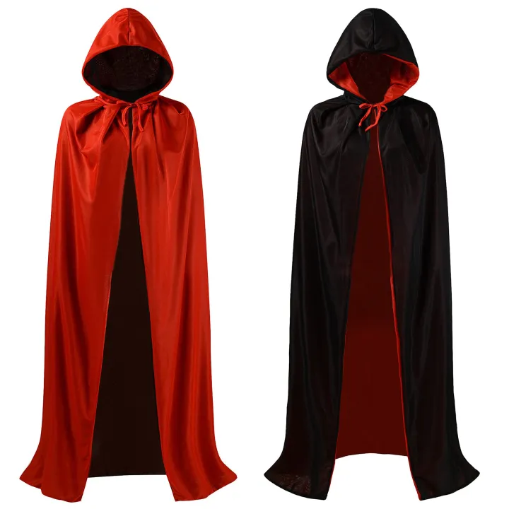 Black and Red Reversible Halloween Cloak Masquerade Party Cape Costume (55 inch, With Hood)