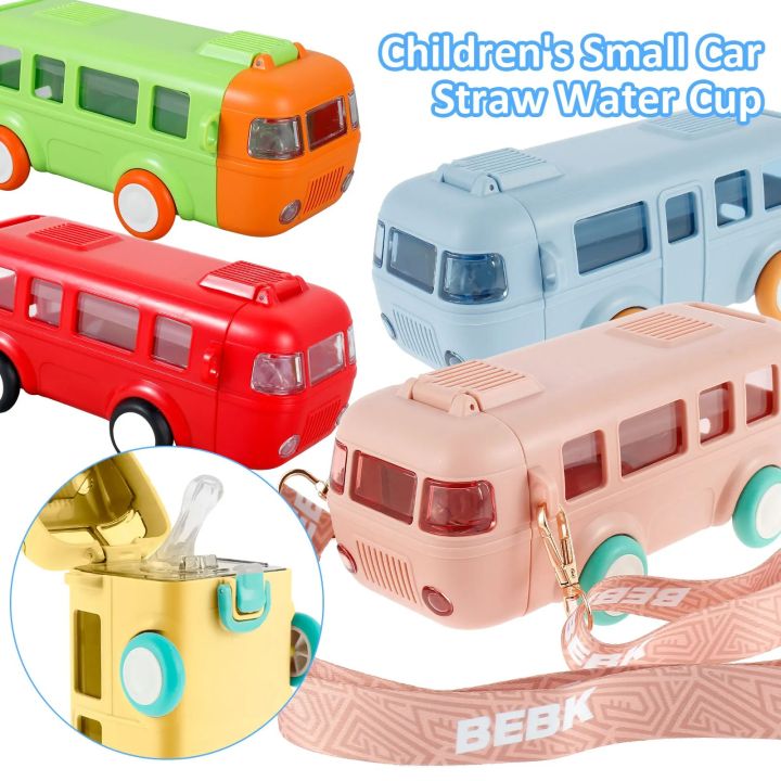 500ml Cute Bear Portable Water Bottle With Shoulder Strap Kid Car Straw ...