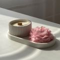 Pack of 3 Scented Candle Set for decoration - Round Scented Candle Jar with Peony Flower candle and Oval shaped tray. 