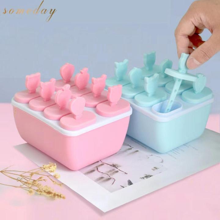 【Footprint】 8 Grid Frozen Ice Cream Lolly Juice Maker Pop Mold Popsicle Mould Mould Icebox Ice Cream Mold Juice Yogurt Ice Cube Molder Tray Jelly Mold
