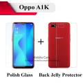 Oppo A1K Tempered Glass Screen Protector Polish Glass + Back Clear Jelly Protector Soft Film Protection Hydrogel Film Protector For A1K. 
