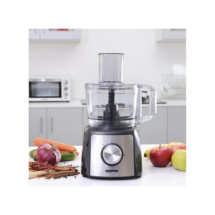 Geepas 1200W Compact Food Processor | Multifunctional Electric Chopper with Shredder & Grater Attachments | 1.2L Bowl Capacity | Stainless Steel & Dough Blades Included - 2 Years Warranty