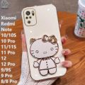 Xiaomi Redmi Note 10 Back Cover Hello Kitty Mirror Folding Bracket Luxury 6D Plating Case Soft Silicone Case - Mirror Hello Kitty Back Cover - Girls Back Cover. 