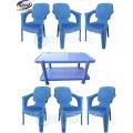 Set Of 6 Plastic Chairs And Plastic Table - Blue. 